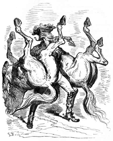 Munchhausen carries horses